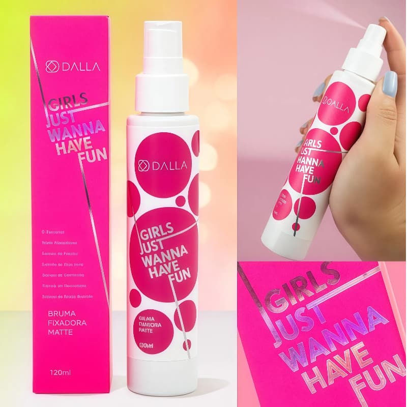 DL0894 Bruma Fixadora Matte Girls Just Wanna Have Fun Dalla - Vegano/Ácido Hialurônico/D-Pantenol