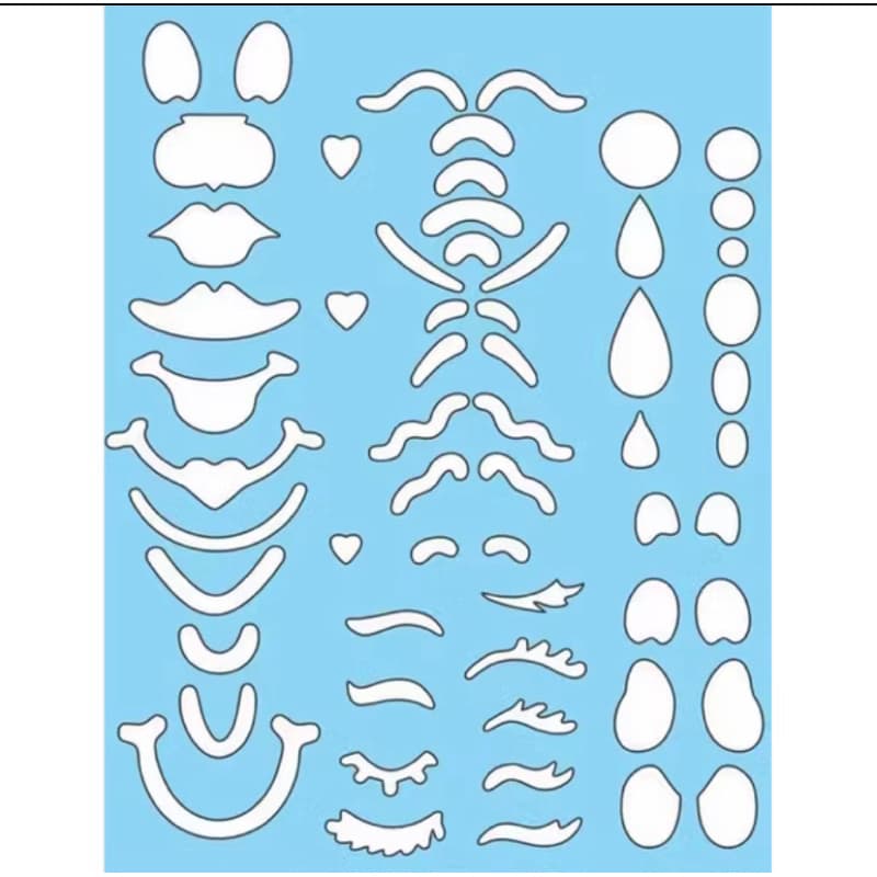 Régua Stencil Rosto De Boneca 50 Modelos Boca Olhos Cílios