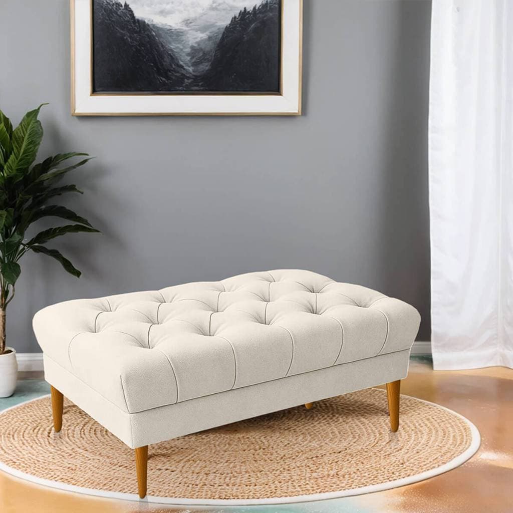 Puff Retrô Luiz XV Capitonê Retangular 120 cm Estofado Decorativo Sala de Estar Closet Quarto
