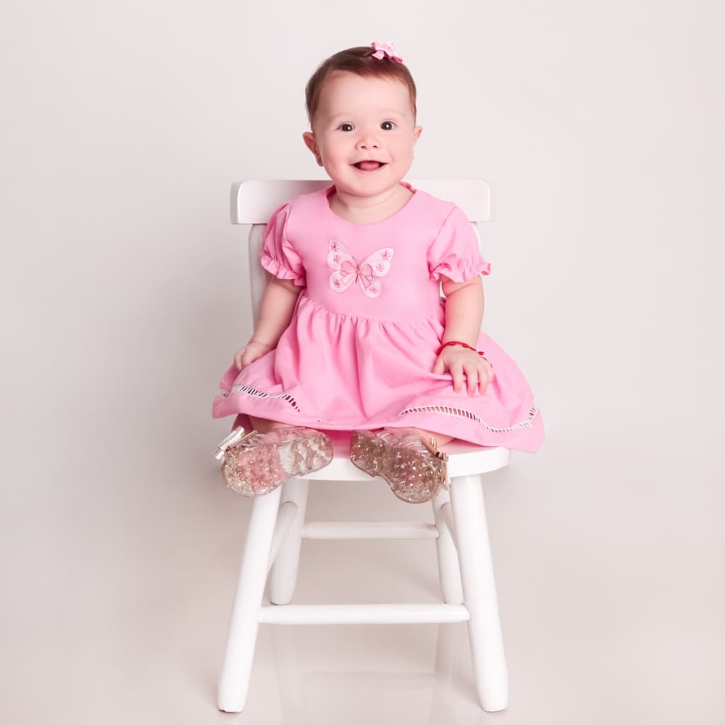 Vestido Infantil  Bebê Menina Listrado Cor Pink 02 Peças Roupas de Bebê 100% Algodão Luxo Tamanho G