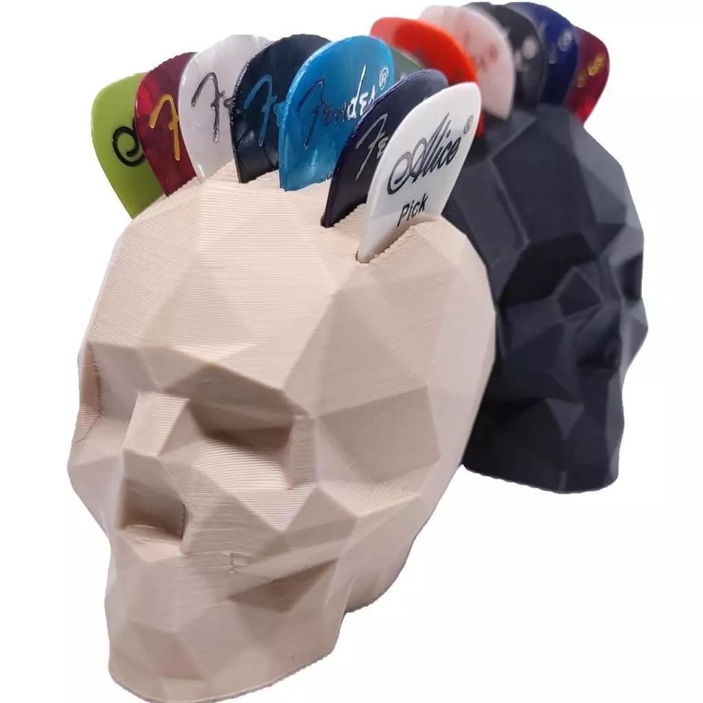 PORTA PALHETA PARA VIOLÃO GUITARRA BAIXO ROCK METAL SUPORTE CAVEIRA LOW POLY