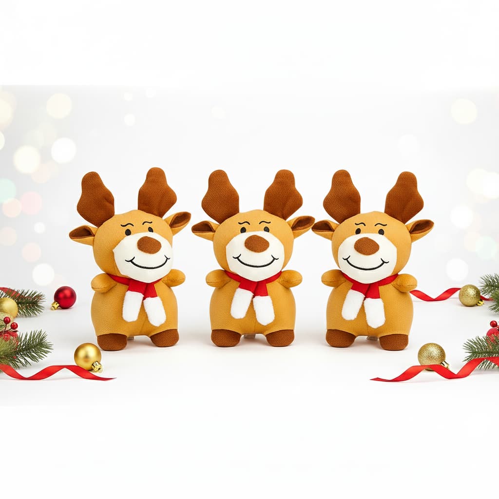 Kit com 3 Pelúcias Rena de Natal 17 cm – Decoração Natalina