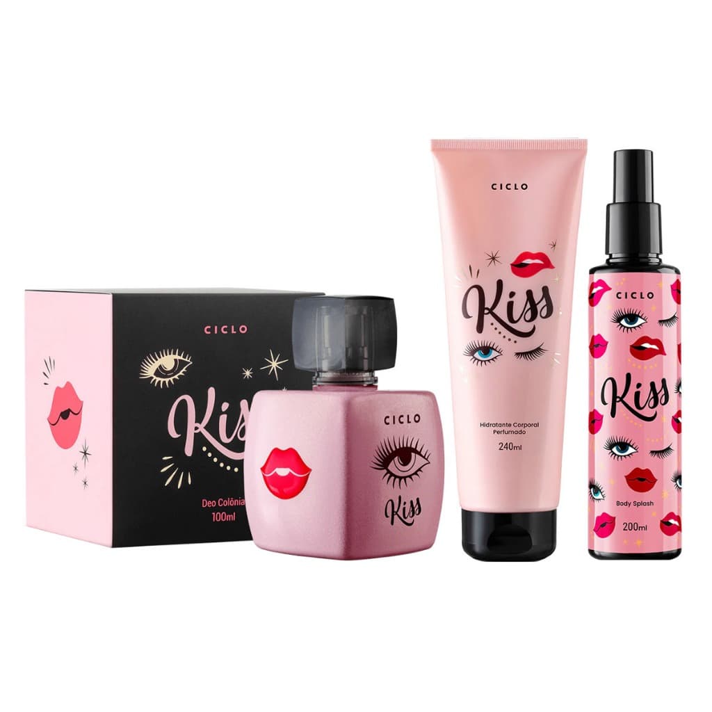 Kiss Deo Colônia Ciclo Cosméticos Kit: Caixa 100ml + Hidratante + Body Splash