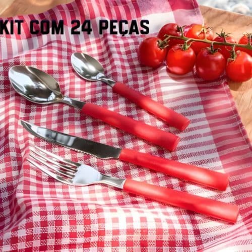 Kit com 24 peças Inox– Colher, Garfo, Faca e Colheres para Sobremesa