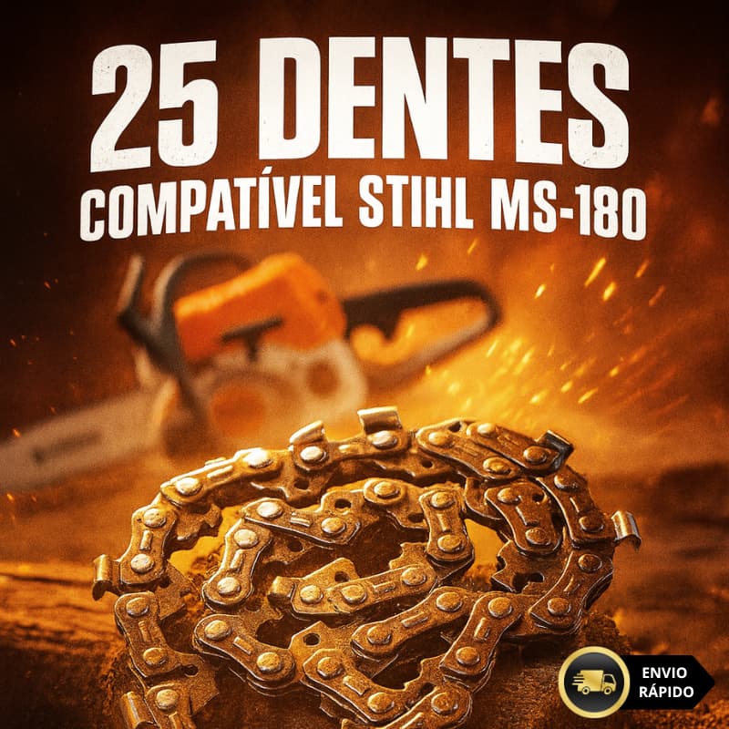 Corrente de Motosserra 25 Dentes 1,1mm 3/8 Compatível Stihl MS-180