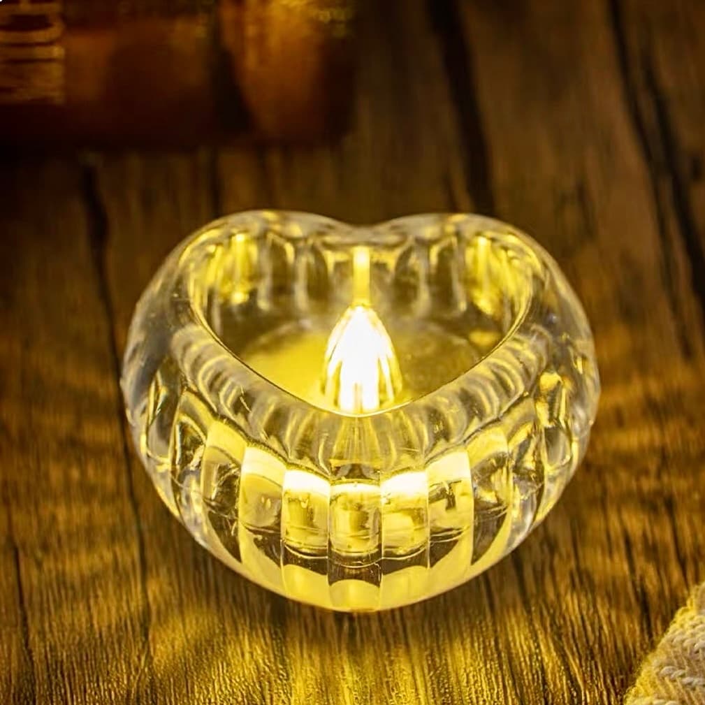 Luminária Vela de Acrílico Luz Led Eletrônica Quadrada Coração Diamante