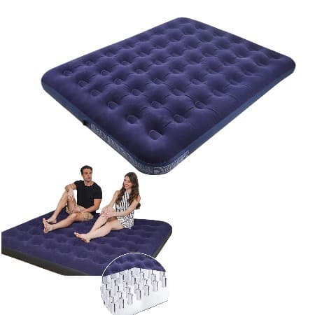 Colchão Inflável Casal Resistente Liso Azul Portátil para Viagem e Camping Suporta 300kgs