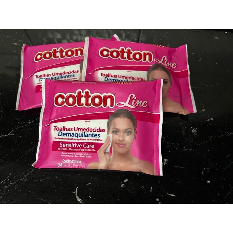 Toalhas Umedecidas Demaquilante Cotton Line 24 Unidades Sem Perfume Removedor de Maquiagem