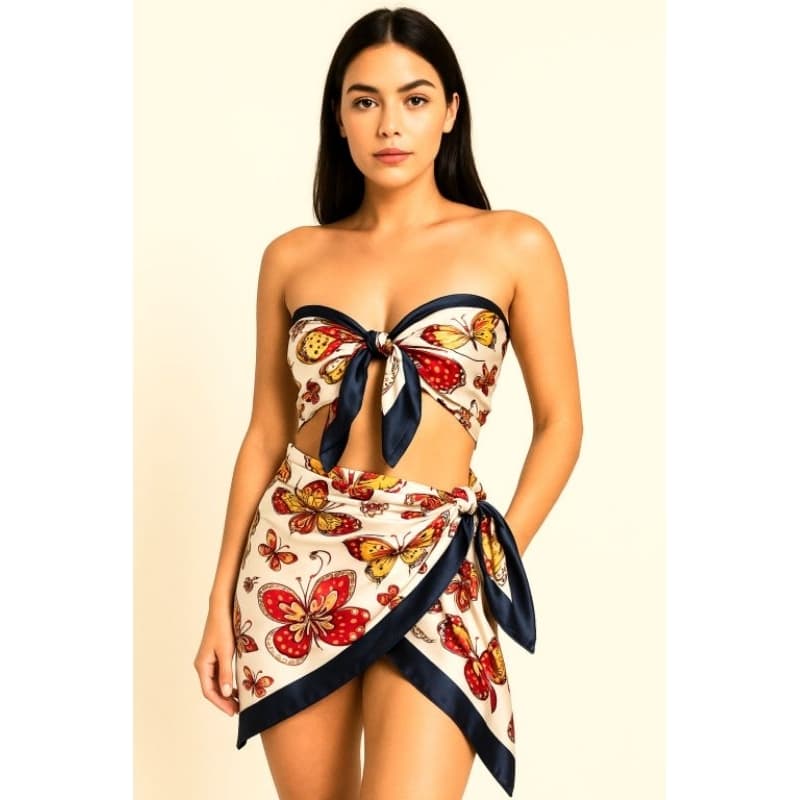 Lenço Feminino 90x90 Cetim Estampado Borboletas – Elegante e Versátil
