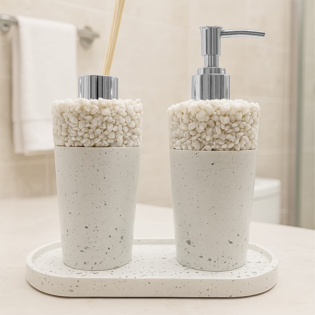 Kit Lavabo Banheiro Recepção Escritório Com Aromatizador E Saboneteira Liquida 220 ML Com Bandeja