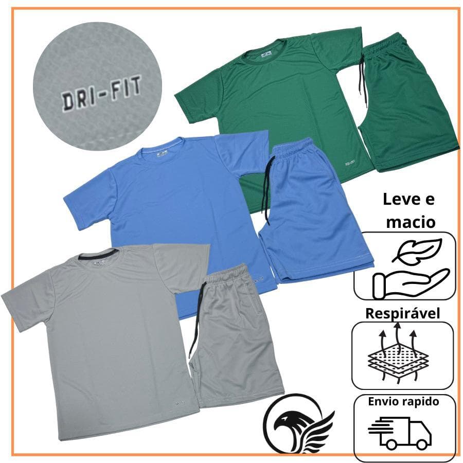 Conjunto Infantil Esportivo Dry Fit Liso Menino Juvenil Treino Escola