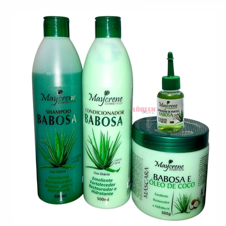 Tratamento Capilar Babosa Maycrene – Shampoo, Condicionador, Máscara e Óleo Reparador de pontas