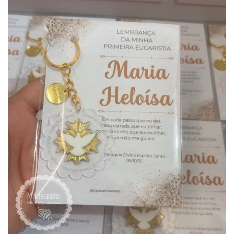 Chaveiro de acrílico com Divino Espírito Santo Lembrancinha Batizado Primeira Eucaristia Primeira Comunhão Crisma