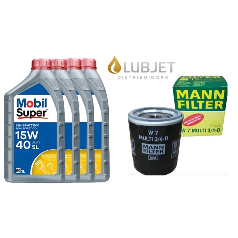 Kit Óleo Mobil 15W-40 Semi-Sintético 4L + Filtro W7 Multi 3/4D – Proteção Completa para Volkswagen