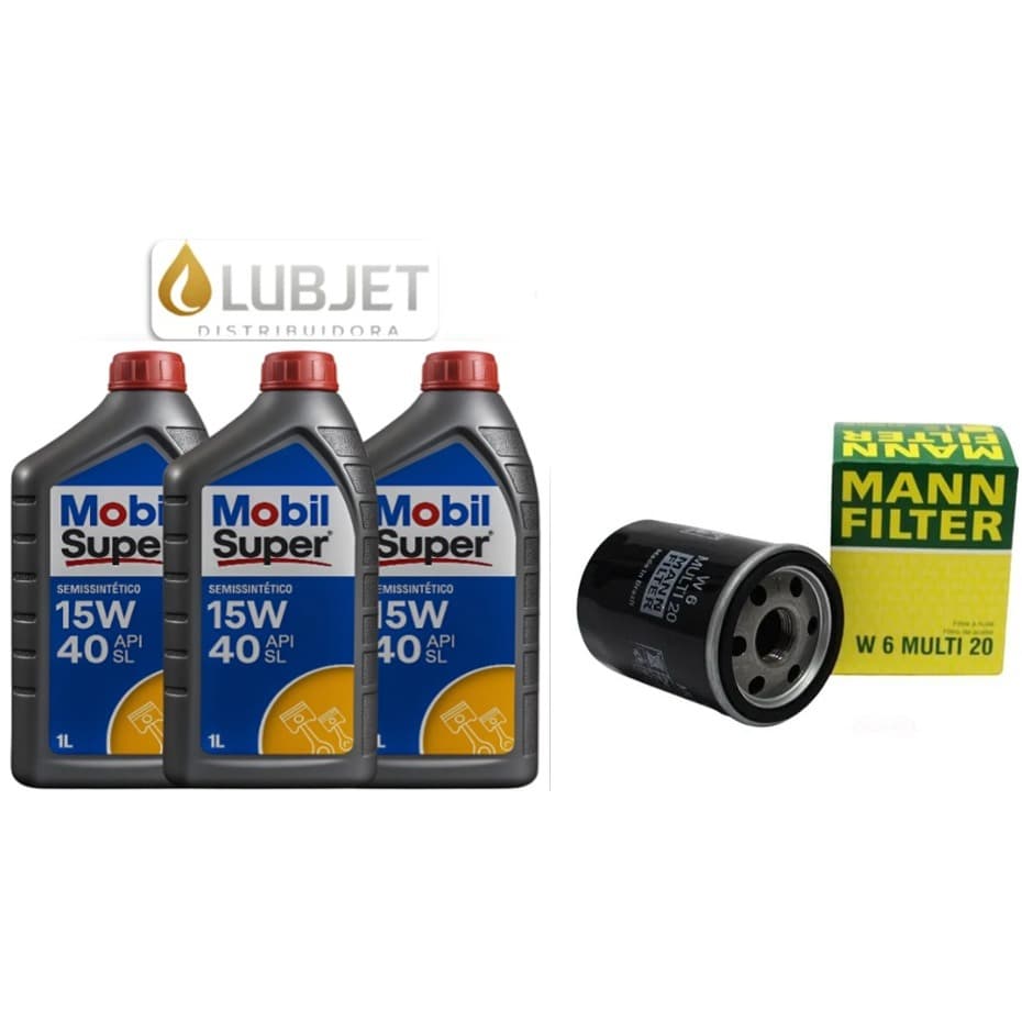 Kit 03 Litros de Óleo Mobil 15W40 Fiat Fire + Filtro de Óleo W6 Multi 20