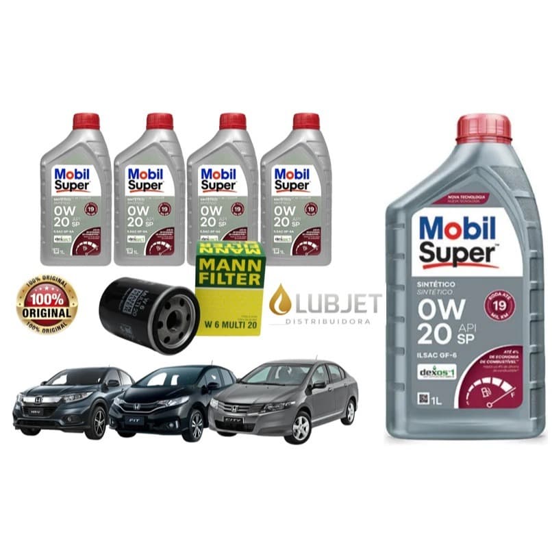 Kit Óleo Mobil 0W20 4 Litros + Filtro W6 Multi 20 – Proteção Total para Honda (2013+)