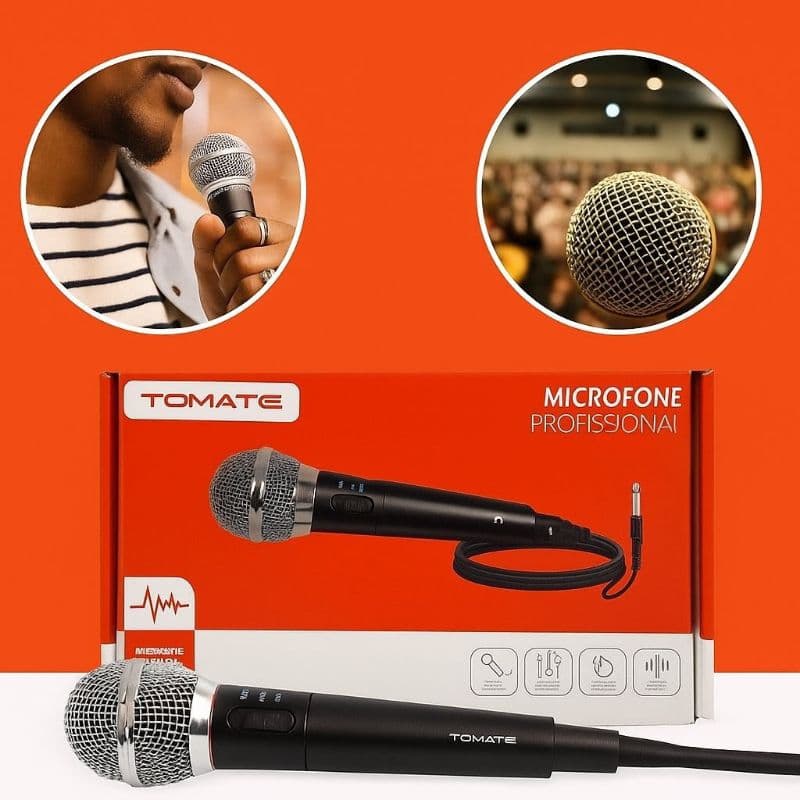 Microfone Profissional De Mão Dinâmico Karaokê Mt-1018 Tomate