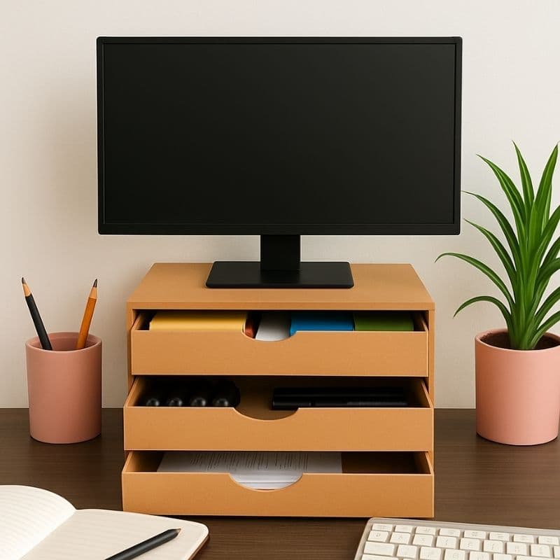 Organizador Gaveteiro Suporte Para Monitor Organizador Mesa Impressora Escritório Folha A4 3 Gavetas