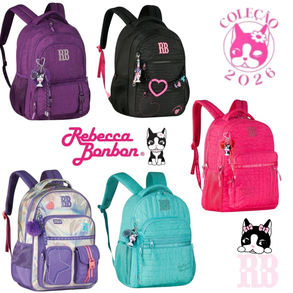 Mochila De Costas Juvenil RB Resistente Rebecca Bonbon Lançamento 2026