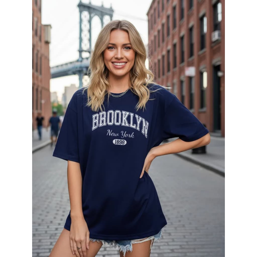 Camisa Unissex New York Oversized Streetwear Brooklyn Lançamento Camiseta 100% Algodão 30.1