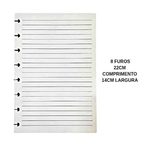 Refil Pautado 8 Furos 22x14cm | Folhas para Caderno Inteligente | Papel Branco de Alta Qualidade 80 folhas