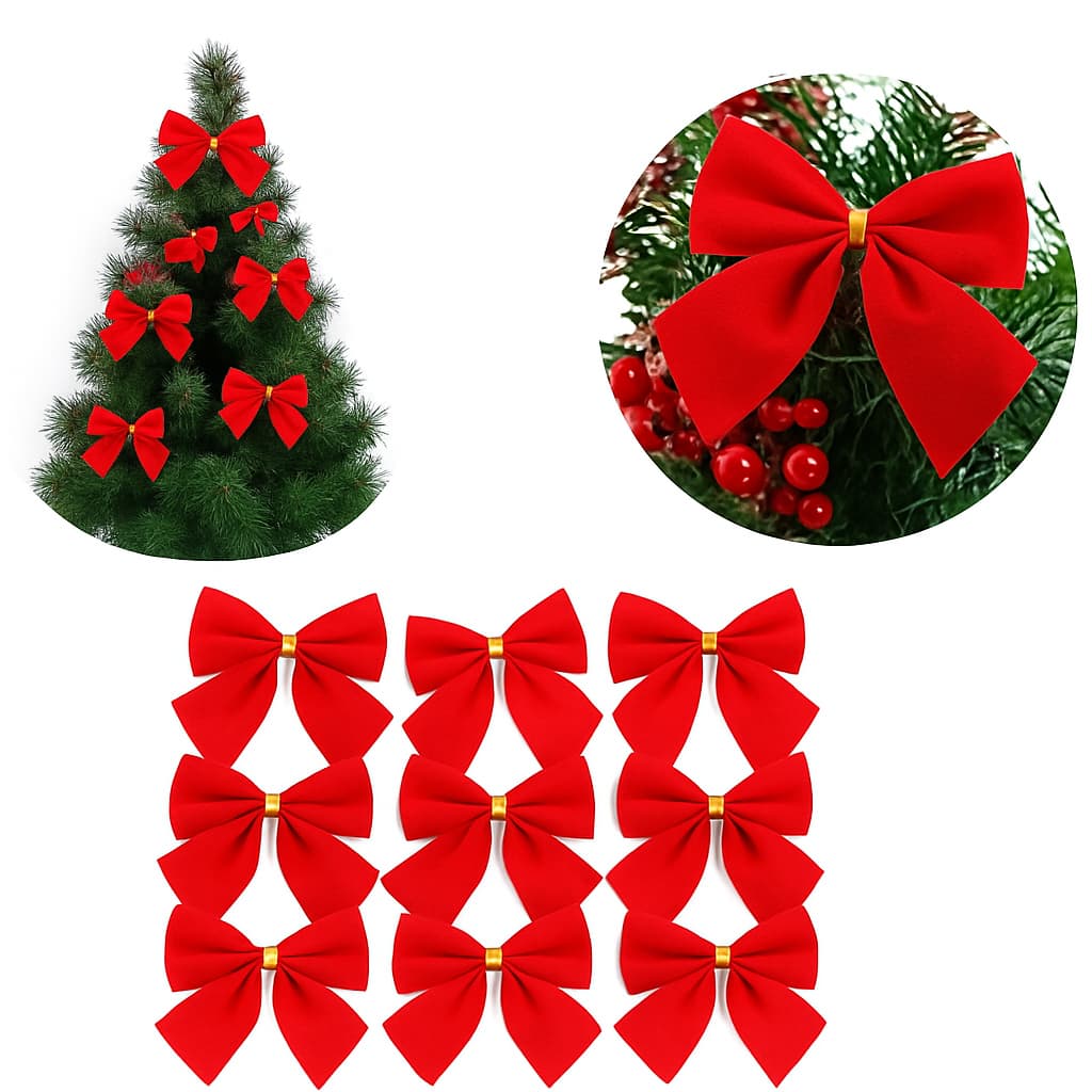 Kit 12/24/36 Unidades Laço Natal Vermelho Enfeite para Árvore Guirlanda Festão
