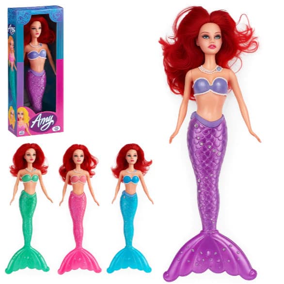 Boneca Amy Sereia Com Luz Acende Cauda Brinquedo Criança 20cm