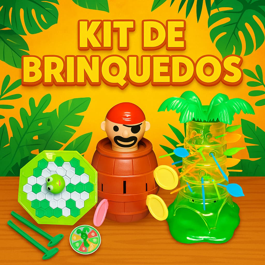 Kit Brinquedo Para Diversao Das Crianças - Lago do Sapinho,Barril do Pirata,Cada Macaco No Seu Galho,Carrinhos