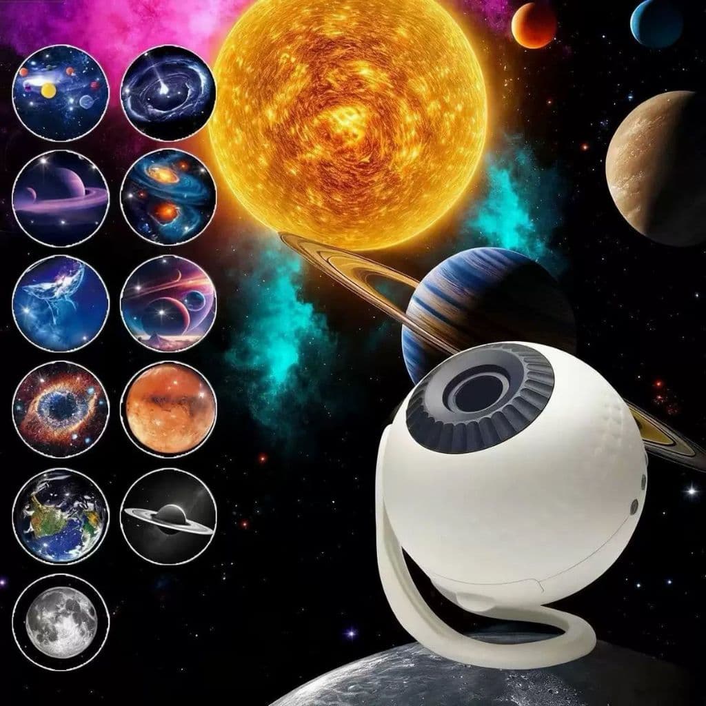 Luminária Projetor Estrelado Galáxia Luz Noturna Decorativa 360° Planeta Quarto Bluetooth