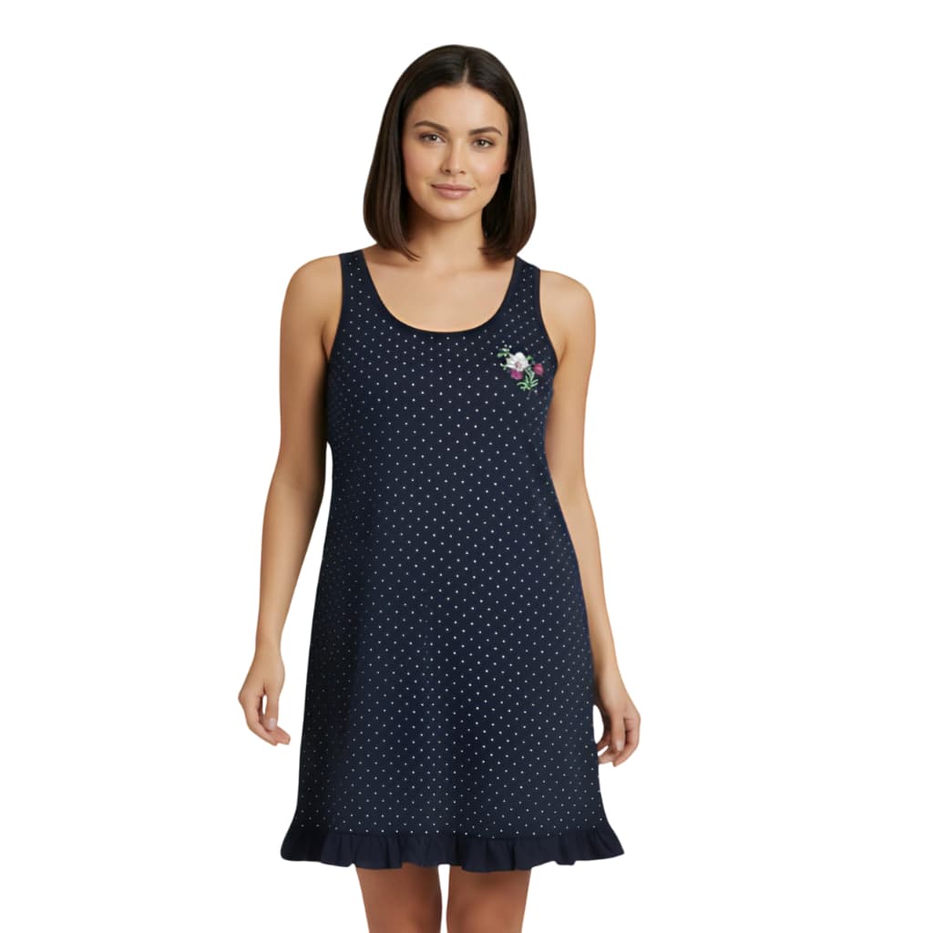 Camisola Feminina Adulto Regata Discreta Larga Estampa Poá Detalhe Babado Pijama Dormir Verão