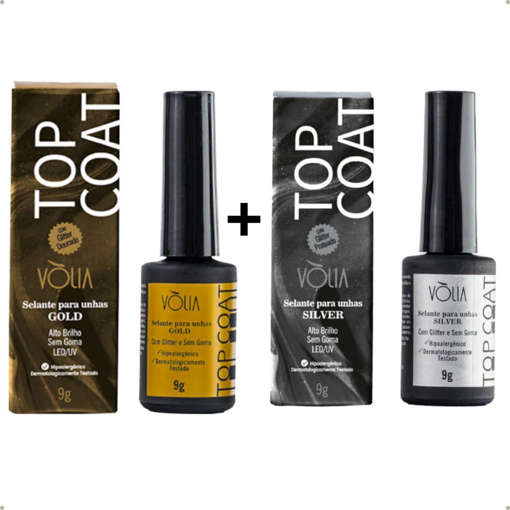 Kit Top Coat Gold + Top Coat Silver Vólia 9G