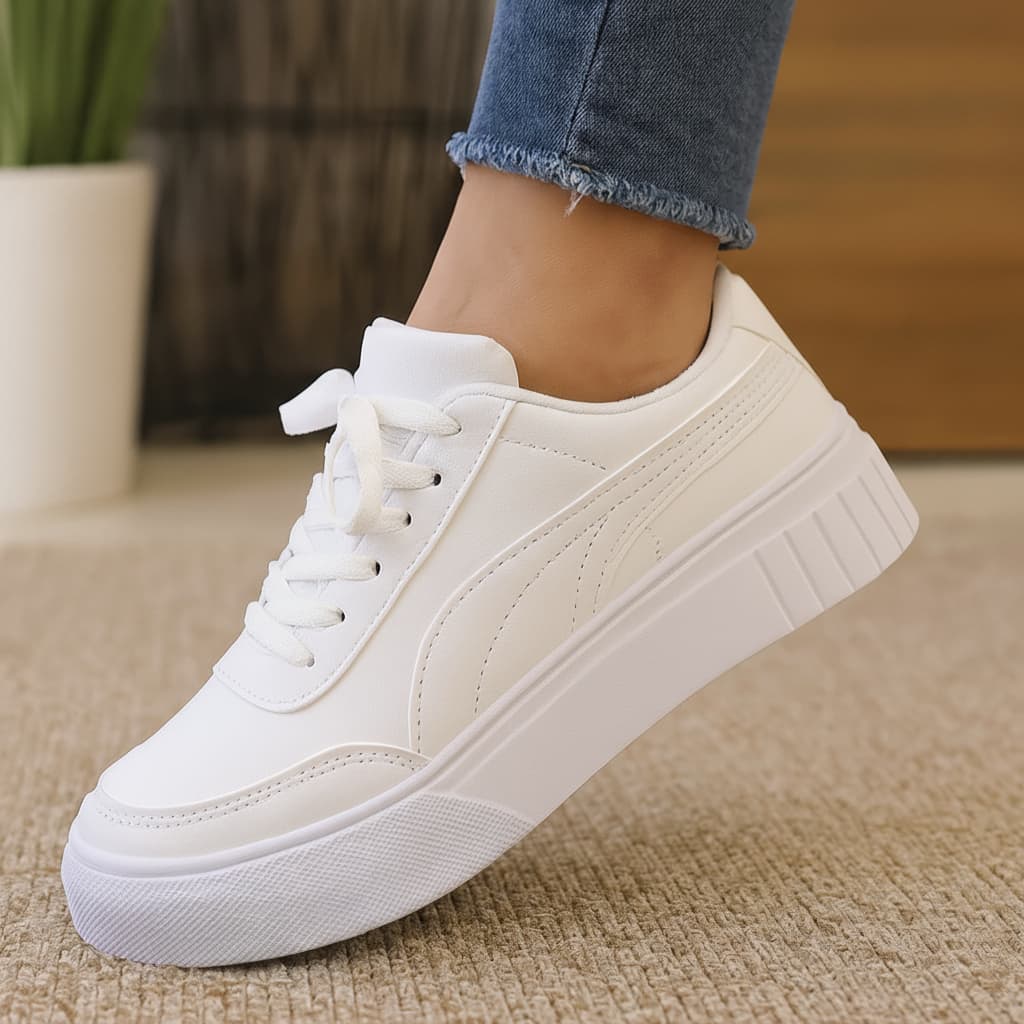 Tenis Feminino Casual Branco Estiloso Confortavel Sapato Ideal Moda Mulher Academia Dia a Dia Leve