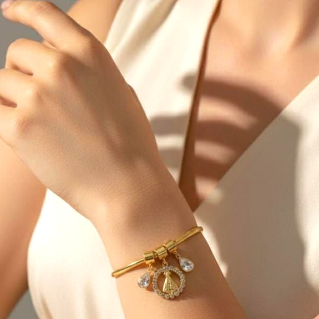 Pulseira Feminina De Charme Nossa Senhora Aparecida Folheada