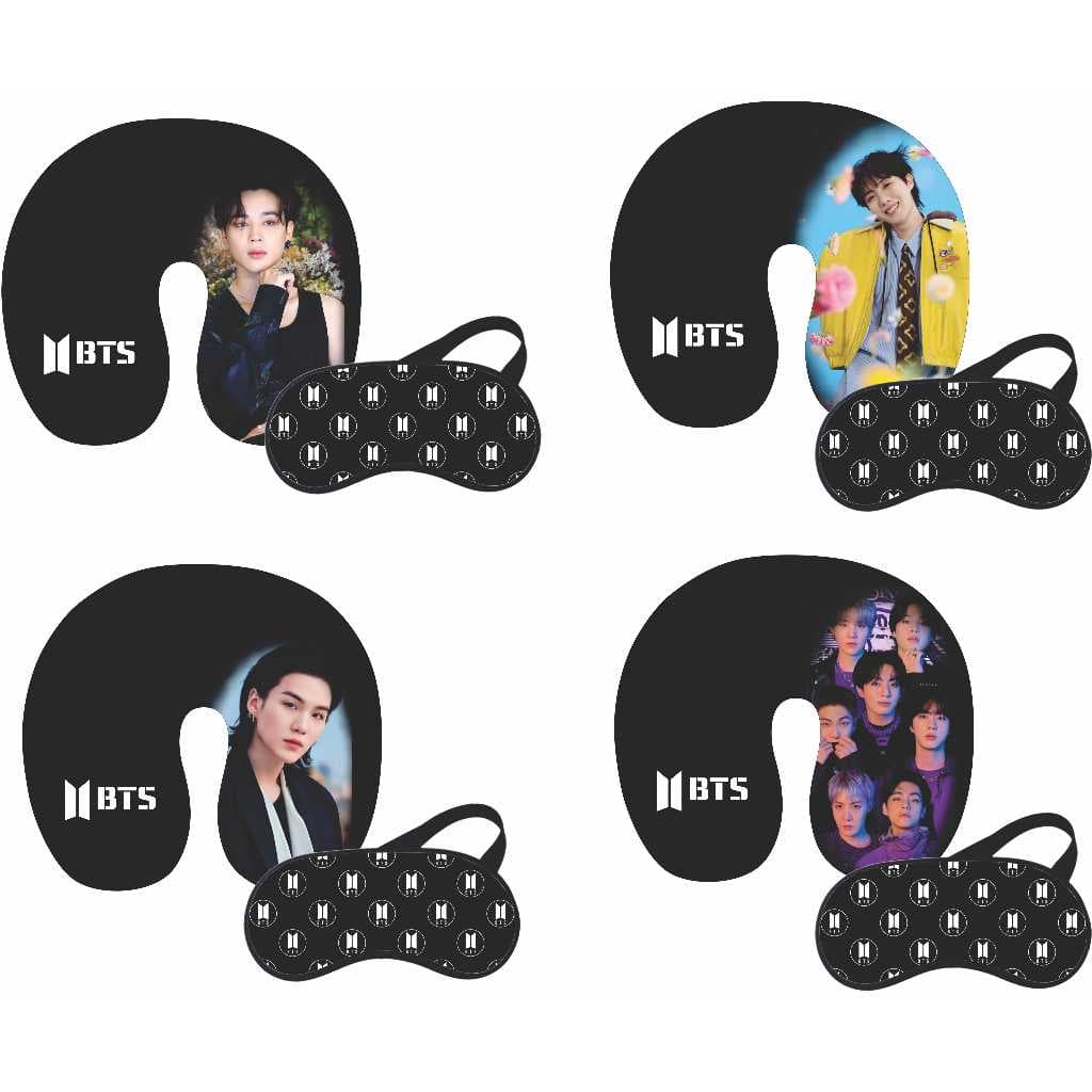 Almofada de pescoço e tapa olho kit viagem K-pop BTS Vários Modelos