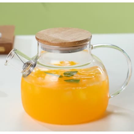 Chaleira de Vidro 1L Resistente ao Calor | Bule de Vidro Vai ao Fogo com Tampa de Bambu