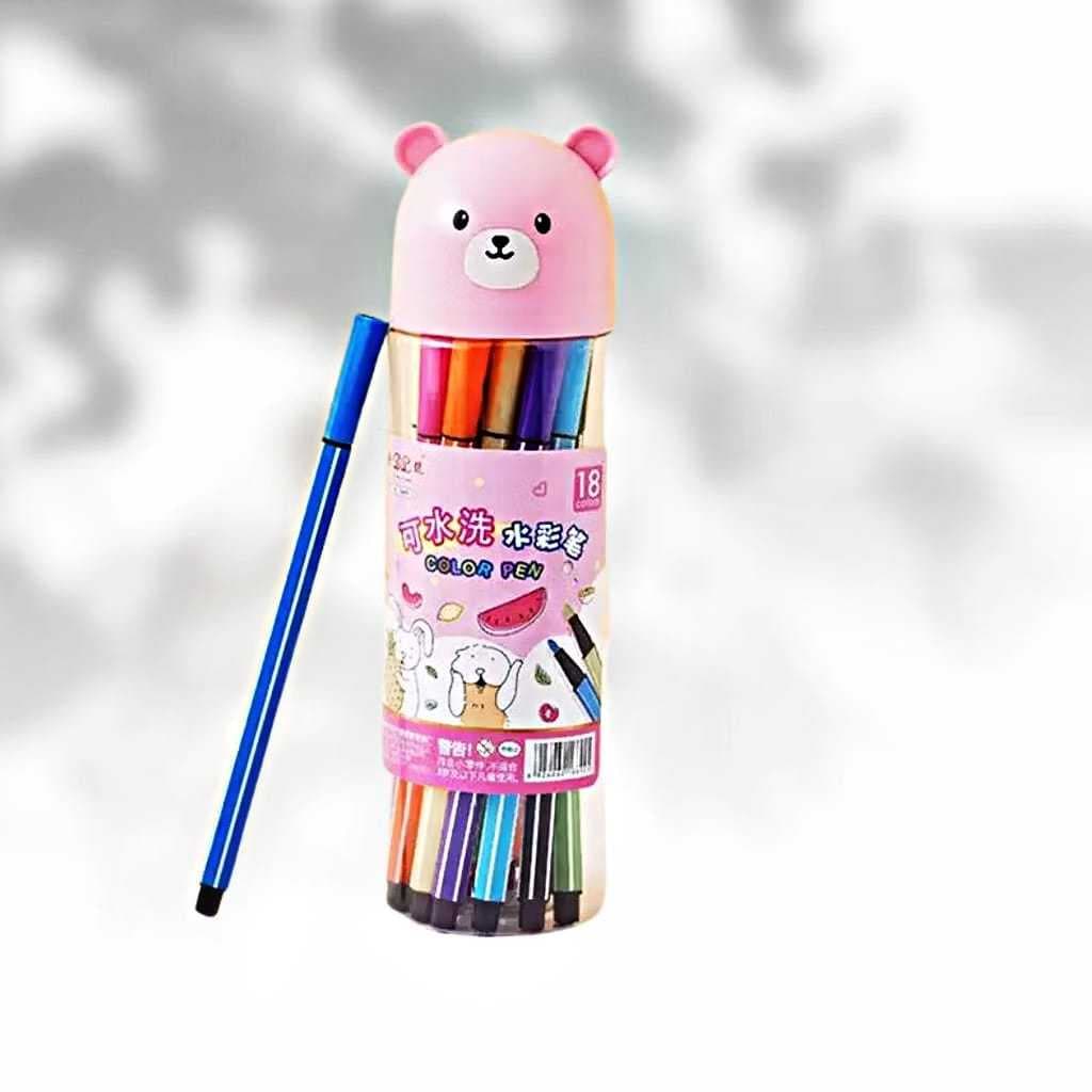 12 Cores Caneta Aquarela Lavável Color Pen Estampa hidrográfica canetinha Ursinho rosa azul fofa