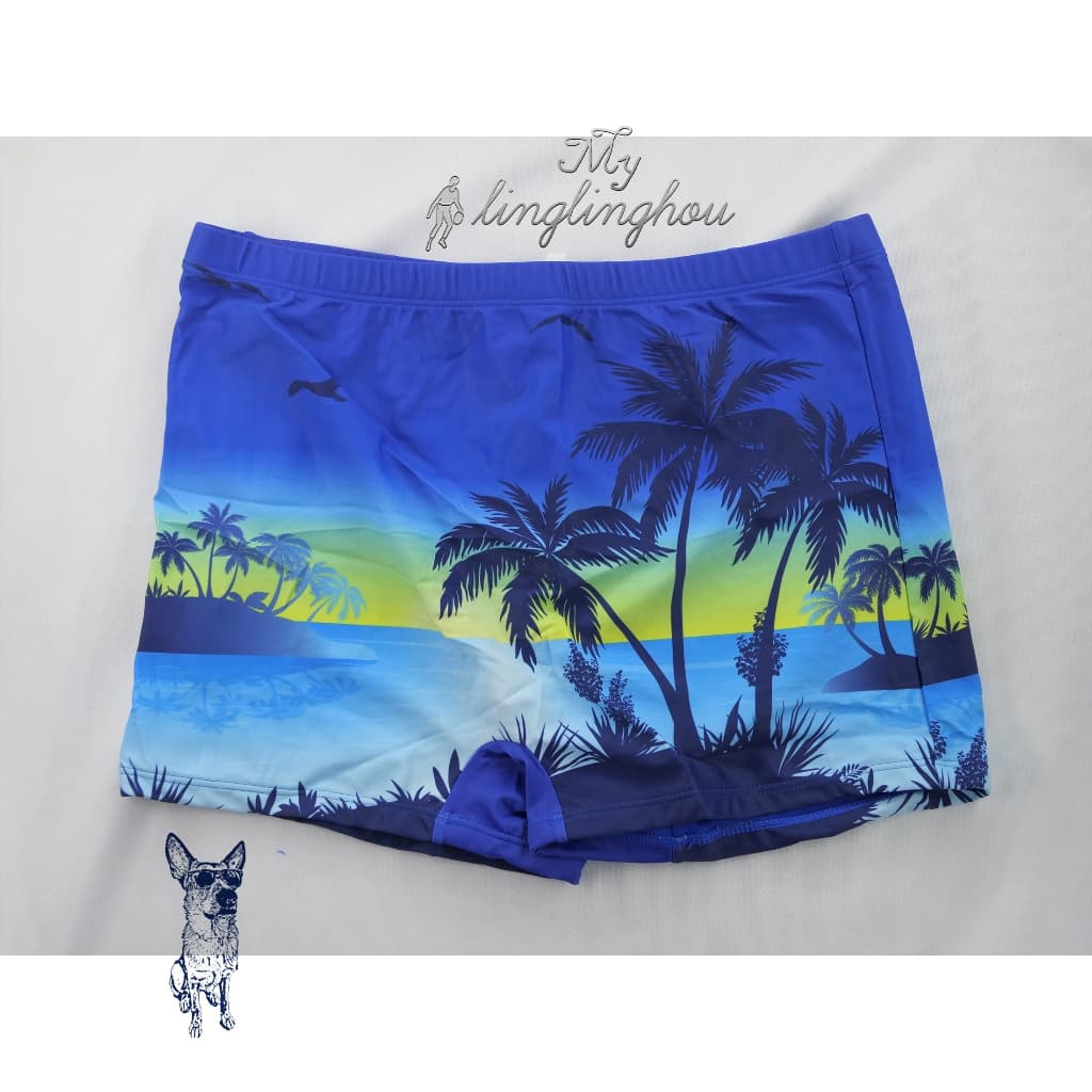 1-2-3 sunga box masculino com estampa de coqueiro , moda verão, com cordão, casual, natação//4007