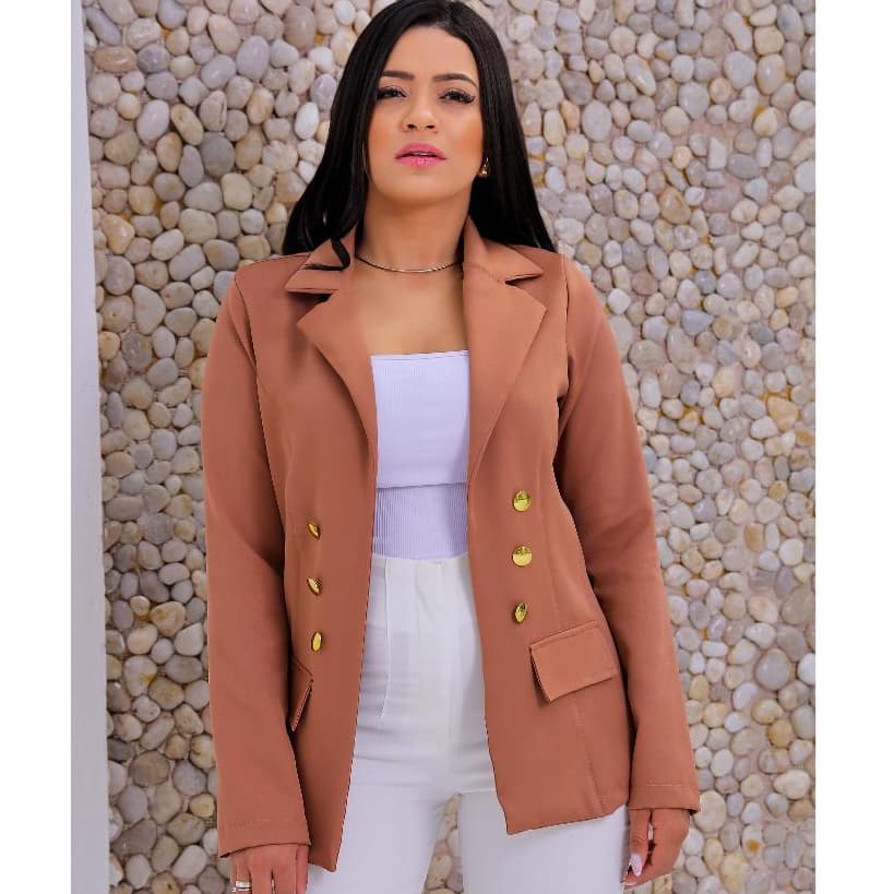 Blazer Estruturado com Estilo Alfaiataria, Botões Frontais e Bolsos Decorativos