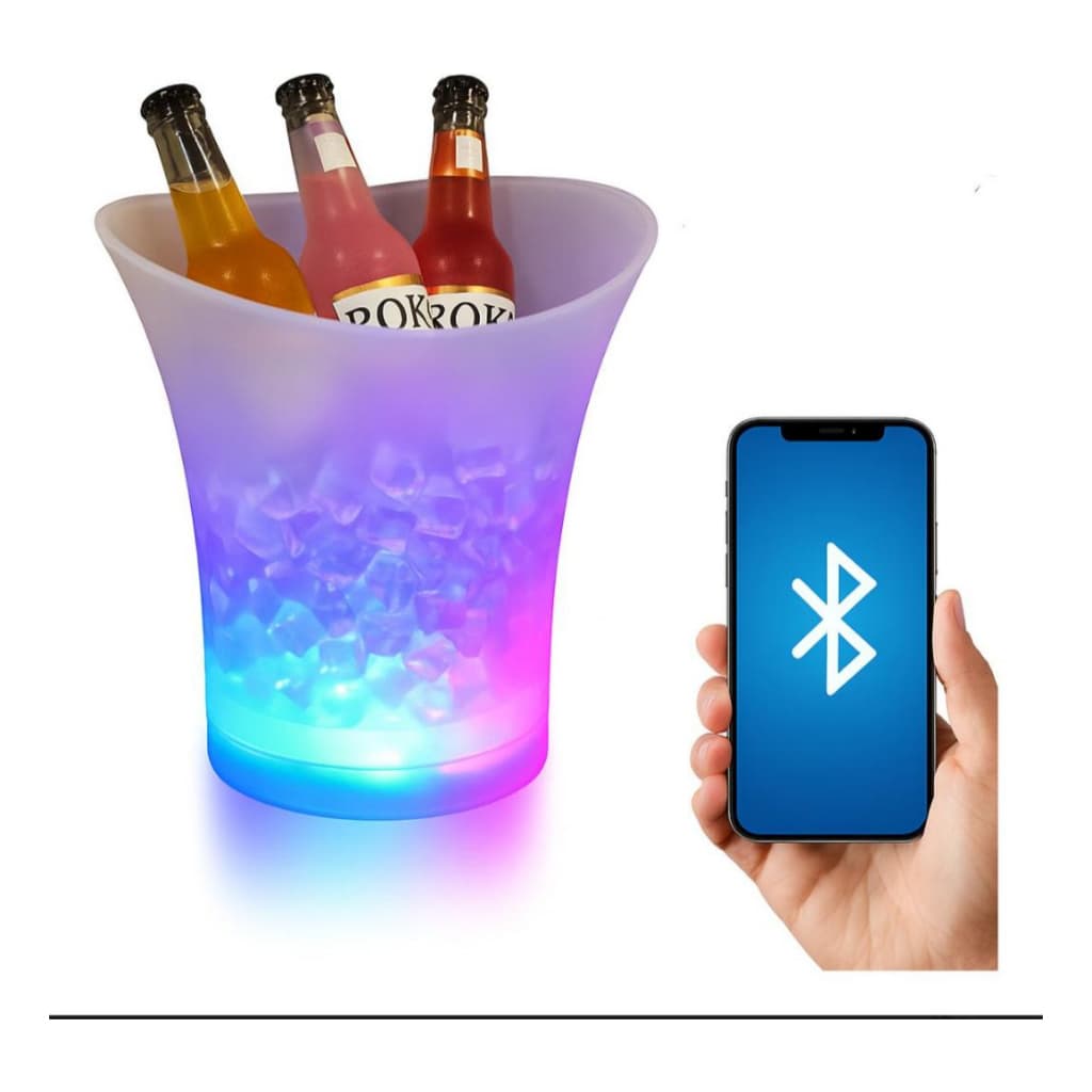Balde para gelo bebidas com LED e caixa de som Bluetooth 6,5L, iluminação colorida e som potente