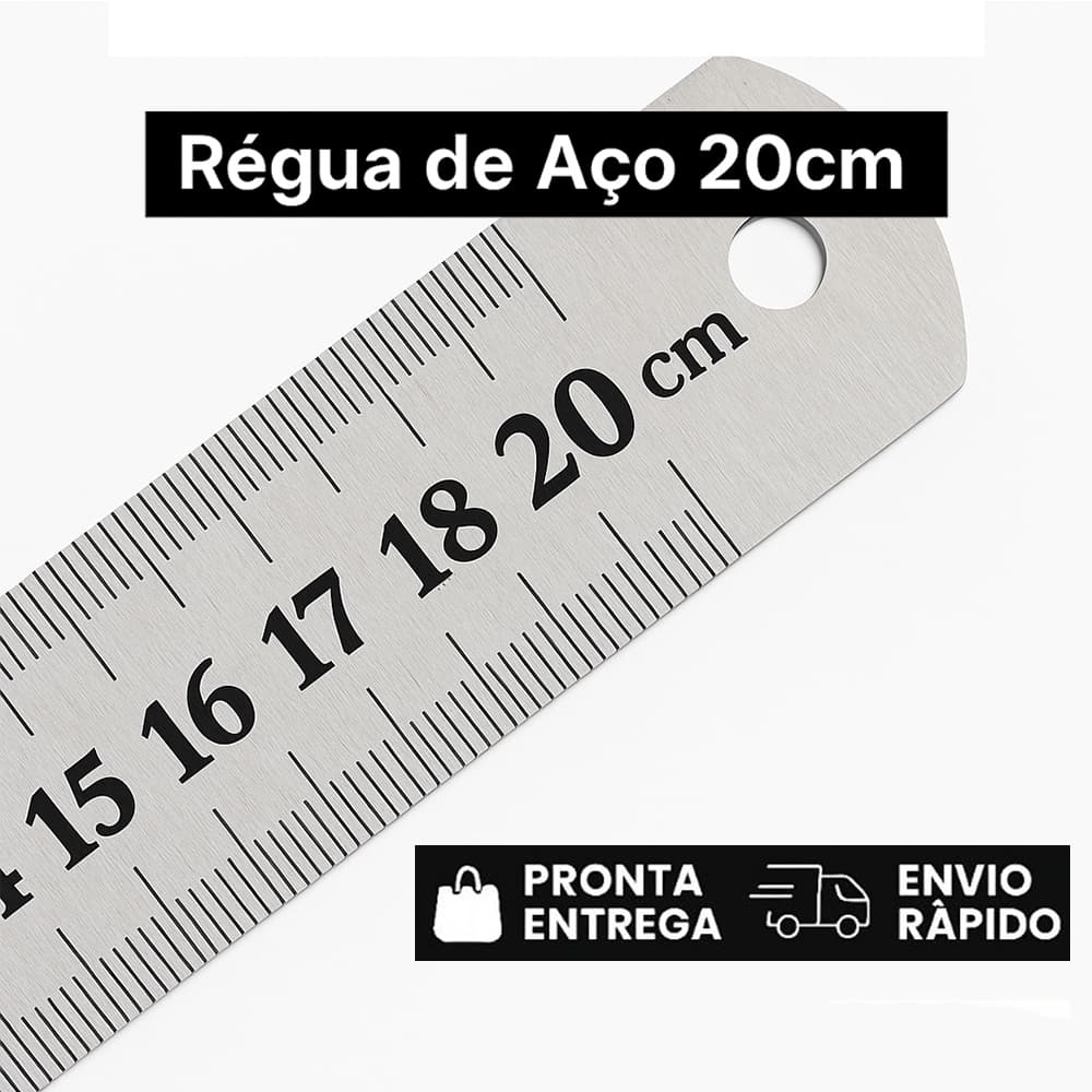 Régua de Aço Inox 20 cm APEX - Medição Precisa - Resistente - Escritório - Escola - Uso Técnico - Metal