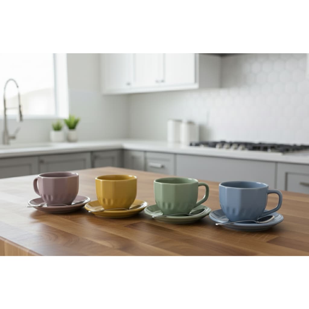 Jogo de Xícaras de Café Chá Porcelana Kit Conjunto 2,4,6 Peças Colorida Prisma 200ml
