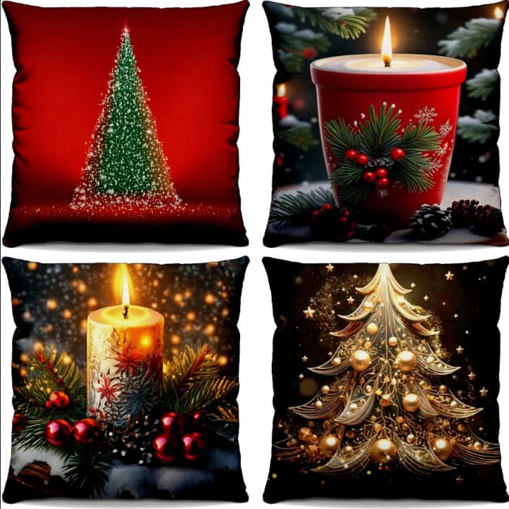 Capa de Almofada Natal– árvore, papai noel, sofá neve vela decoração de natal