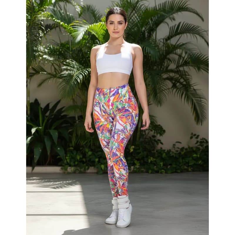 Calça Feminina Fitness Legging Estampada Em Folhagem