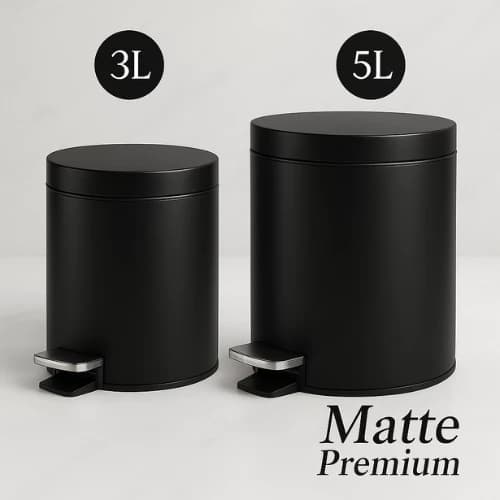 Lixeira Redonda Preta Cesto Lixo com Pedal 5 ou 3 Litros Aço Inox Preto Matte Banheiro Cozinha