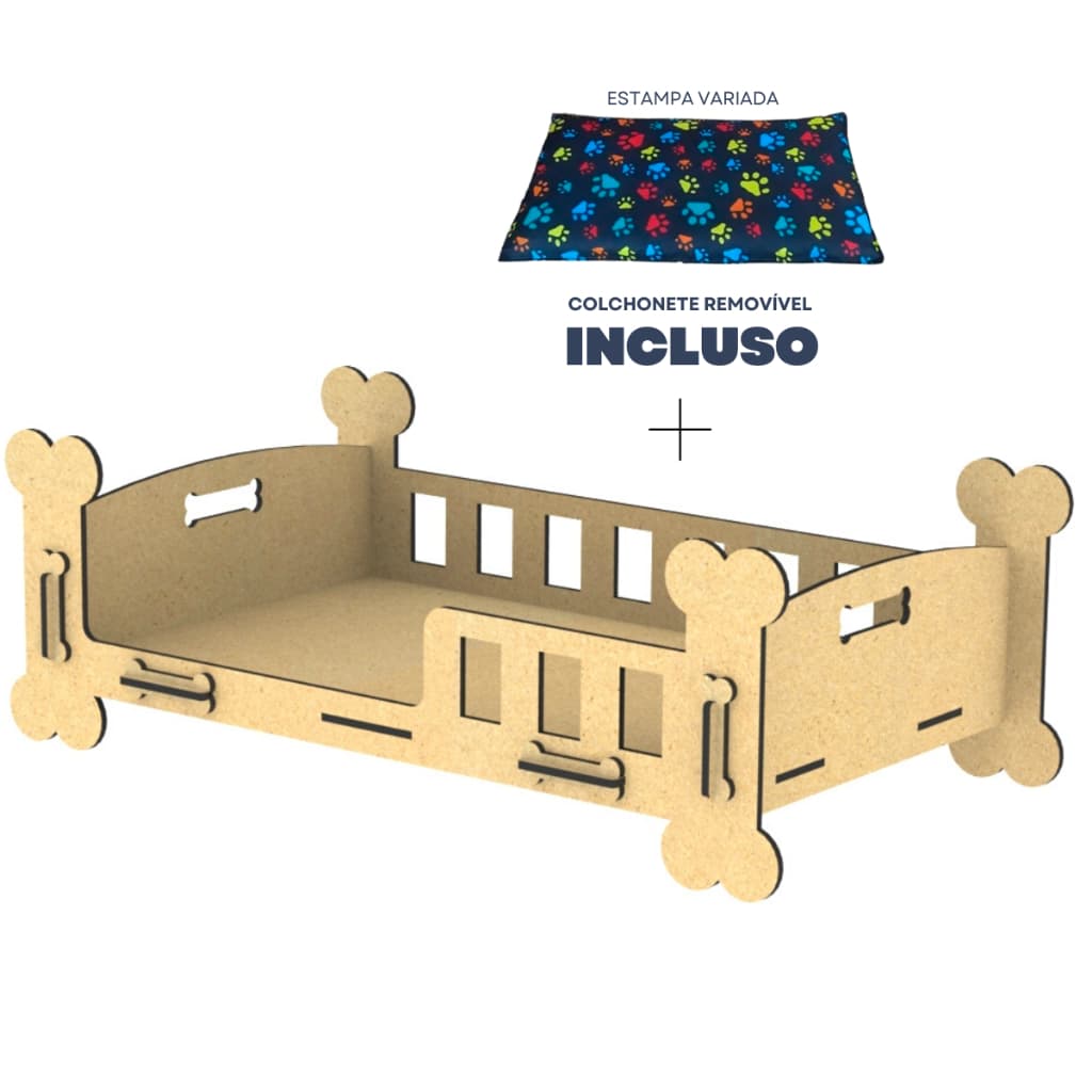 Cama Caminha berço Casa Pet Cachorro Gato Mdf + Colchão