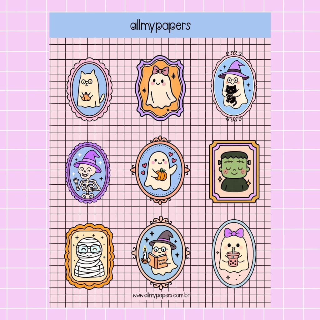 Cartela de Adesivos para Planner Bujo Journal Scrapbook Kindle - All My Papers Quadrinhos Halloween #2