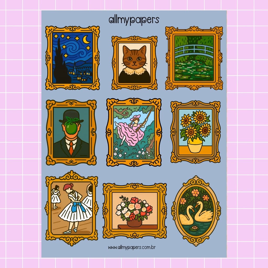 Cartela de Adesivos para Planner Bujo Journal Scrapbook Kindle - All My Papers Gallery Wall Quadros Obras de Arte