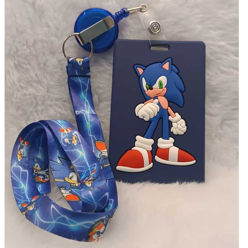 Porta Crachá + Retrátil Roller Clip + Cordão Personalizado Sonic mania Emborrachado