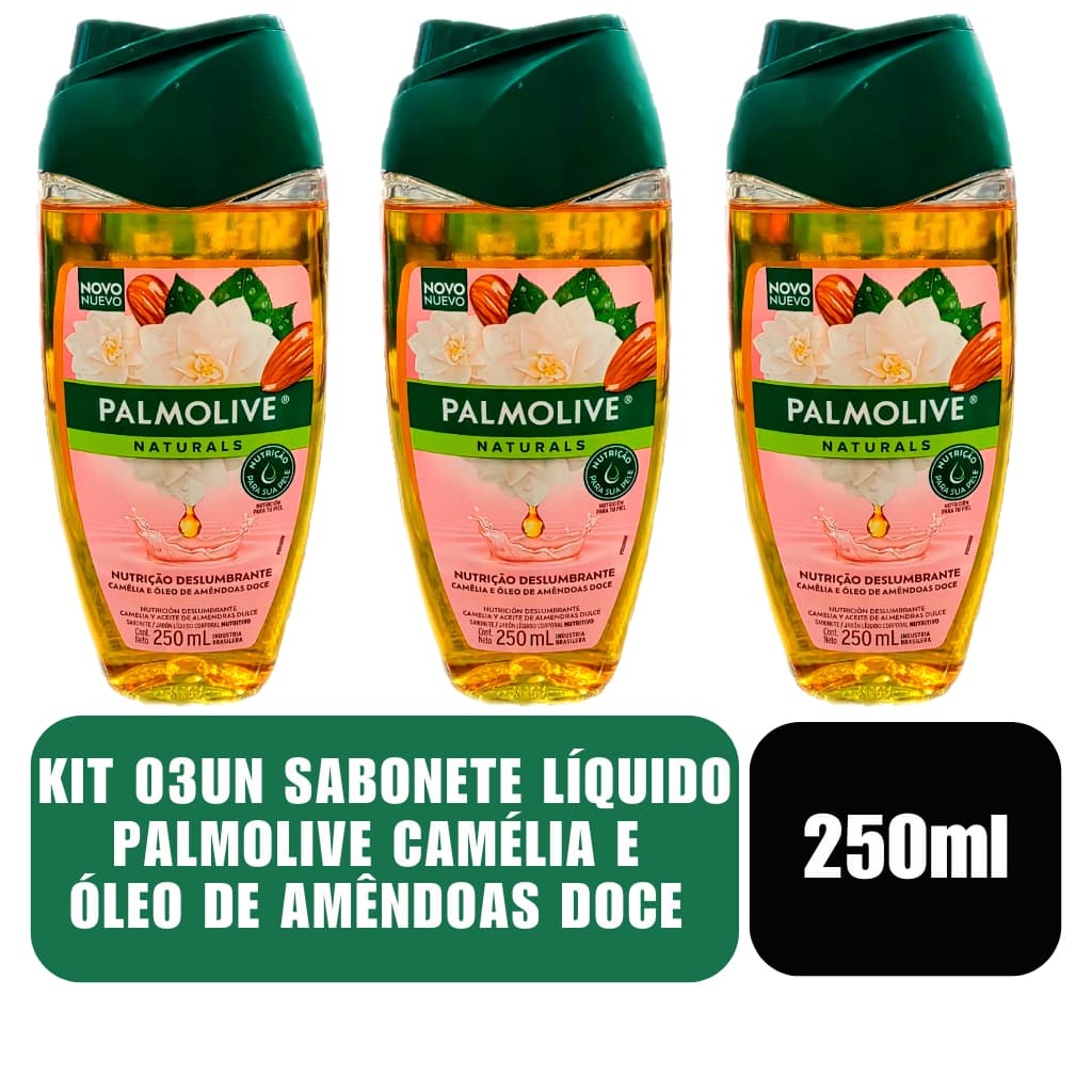 Kit 03un Sabonete Líquido Palmolive Camélia e Óleo de Amêndoas Doce 250ml