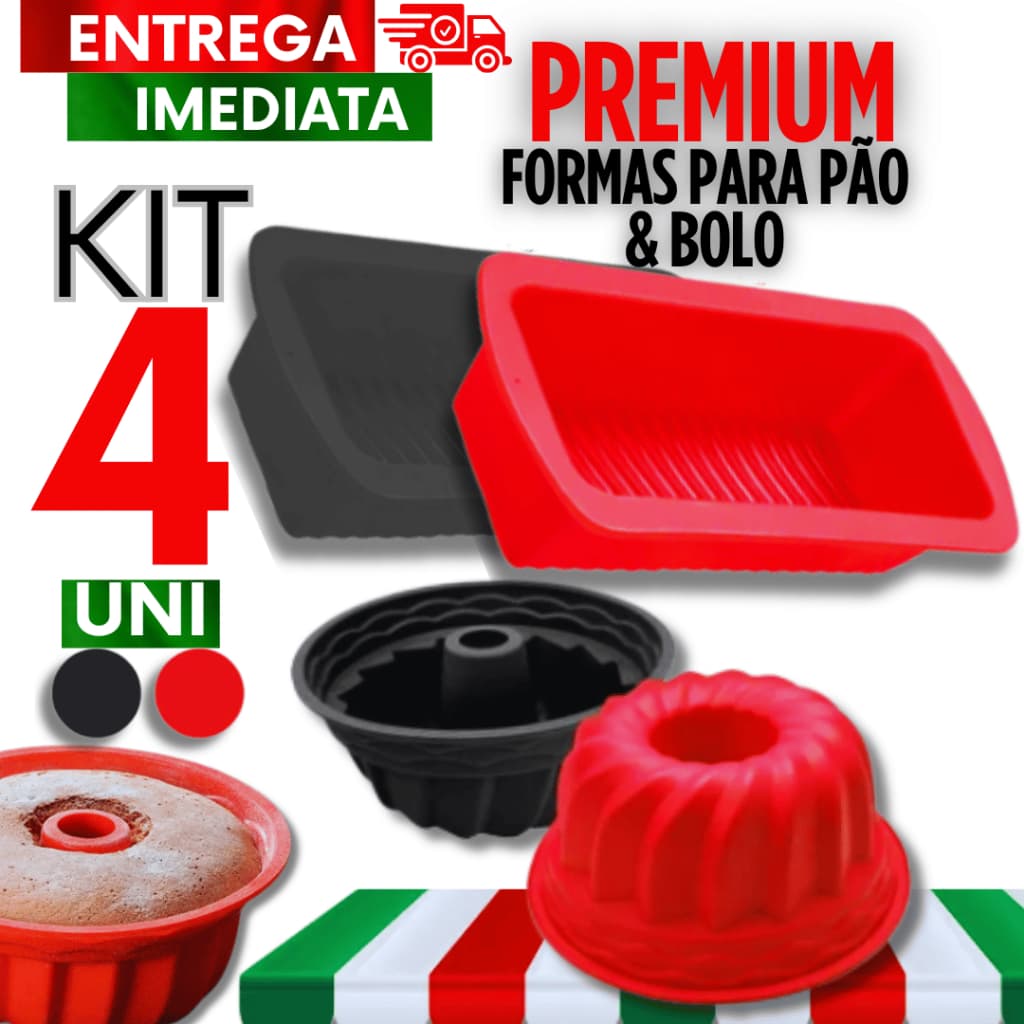 Jogo com 4 Formas Silicone De Pão Bolo Pudim Assadeira Airfryer Forno, para seu preparo diário